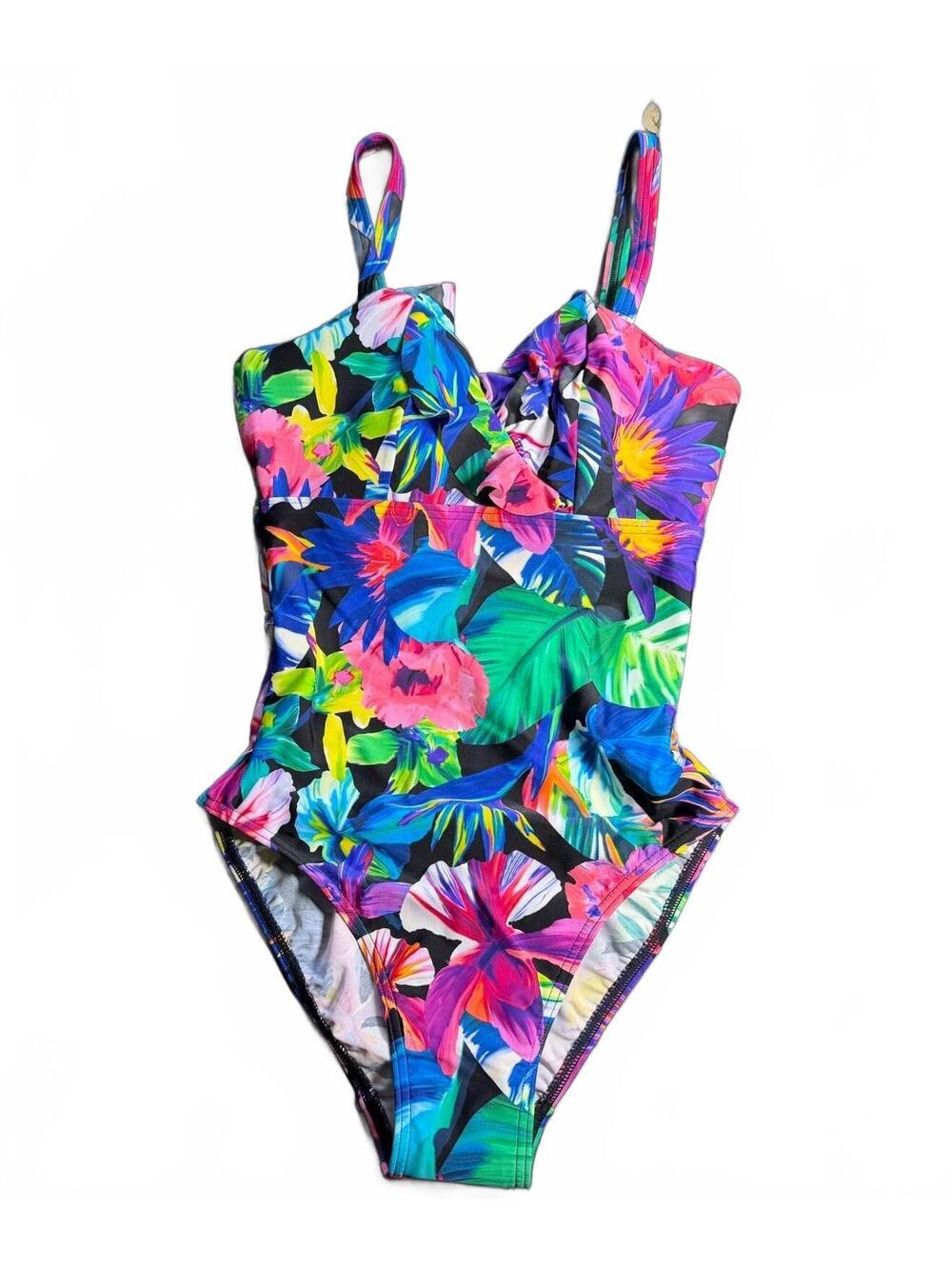 FIGLEAVES colorful hibiscus Underwired 30F cup tummy control one piece swimsuit